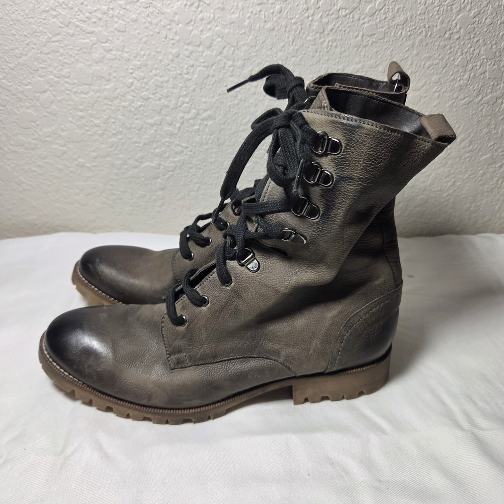 Boutique 9 Womens Distressed Grey Leather Combat Boots Lug Sole Size 8.5